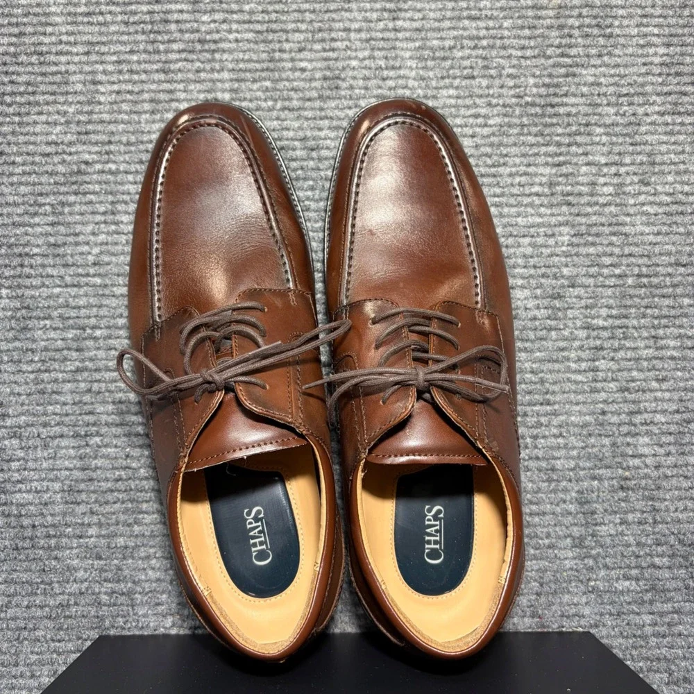 Chaps Mens Brown Leather Apron Toe Lace Up Dress Shoes 12W 96-26852